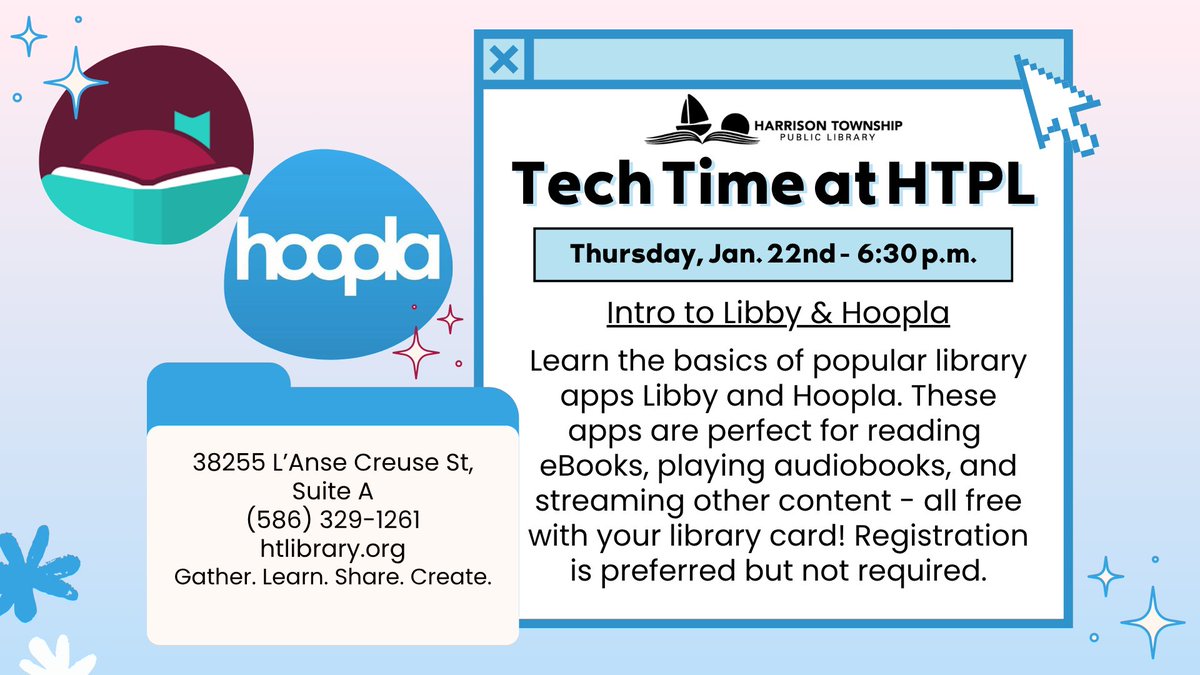 It's the first Tech Time of the year, and our Adult Librarians are reviewing a library favorite! Explore a world of ebooks, audiobooks, and other online content with Libby and Hoopla. The best part? They're free with your library card!