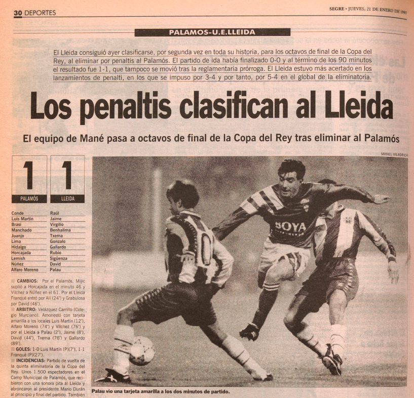 pauosorio40's tweet photo. 🔙Un dia com avui, fa 33 anys, la Unió Esportiva Lleida s'imposava al Palamós als penals (1-1/3-4) i aconseguia classificar-se per segon cop a la seva història als vuitens de final de la Copa en un partit marcat per l'hostilitat del públic local amb el club de la Terra Ferma. https://t.co/VjQD26NC6x