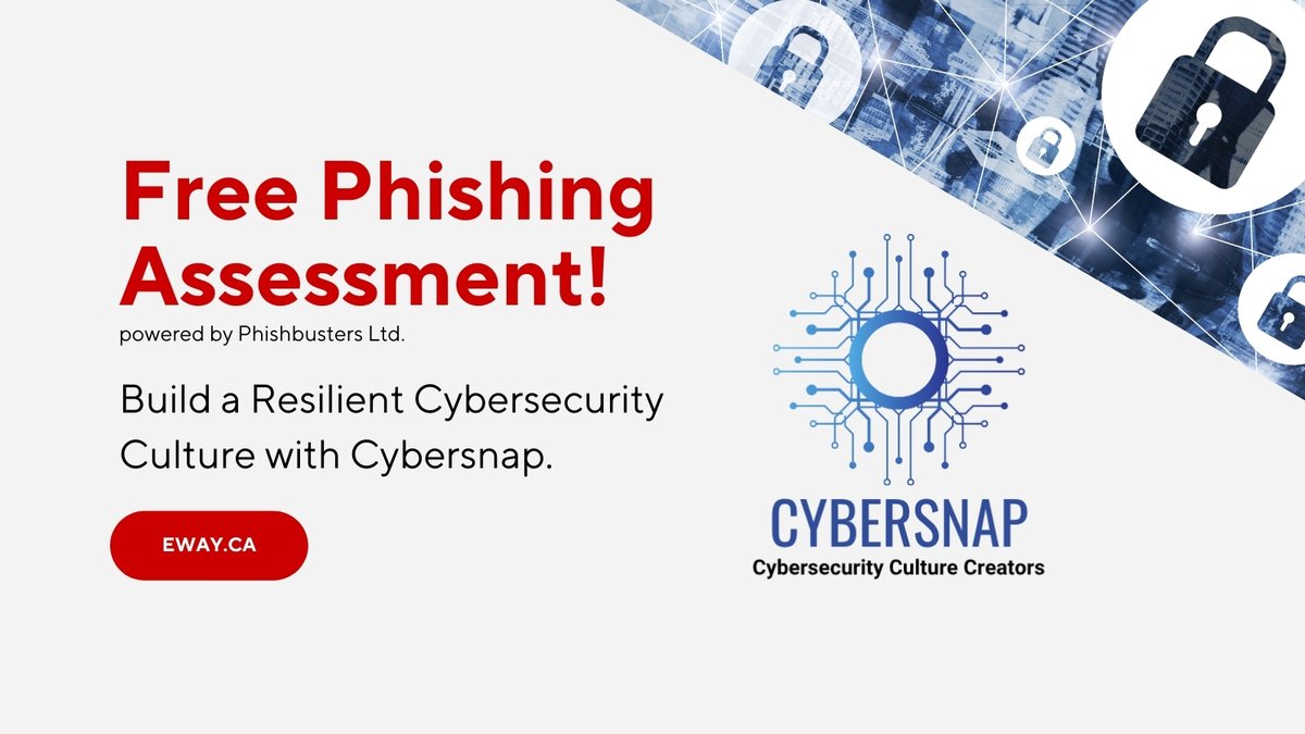 CyberCultureX's tweet photo. Most cyber incidents start with human error, not tech glitches. Next week, get a Free Phishing Assessment via the Cybersnap banner on #StaplesEway. Log in Jan 23 to 30 and click 'Claim Now!' #cybersecurity #phishing #securityawareness https://t.co/r9T2R7UGn5