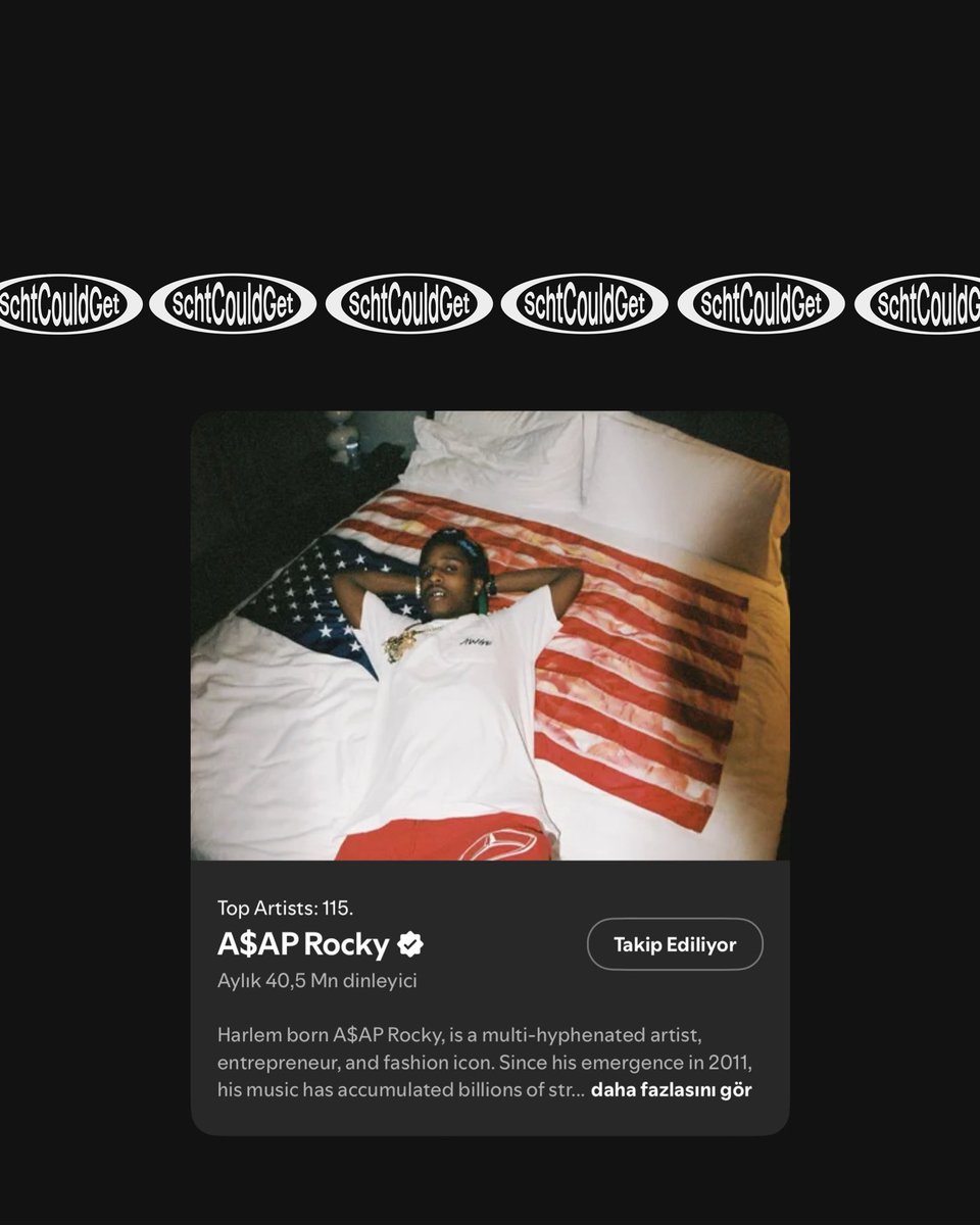 A$AP Rocky, kariyerinde ilk kez Spotify’da 40 milyon aylık dinleyiciyi aşmayı başardı.

“Don’t Be Dumb” albümünün çıkışından bu yana 4 Milyondan fazla aylık dinleyici kazandı.