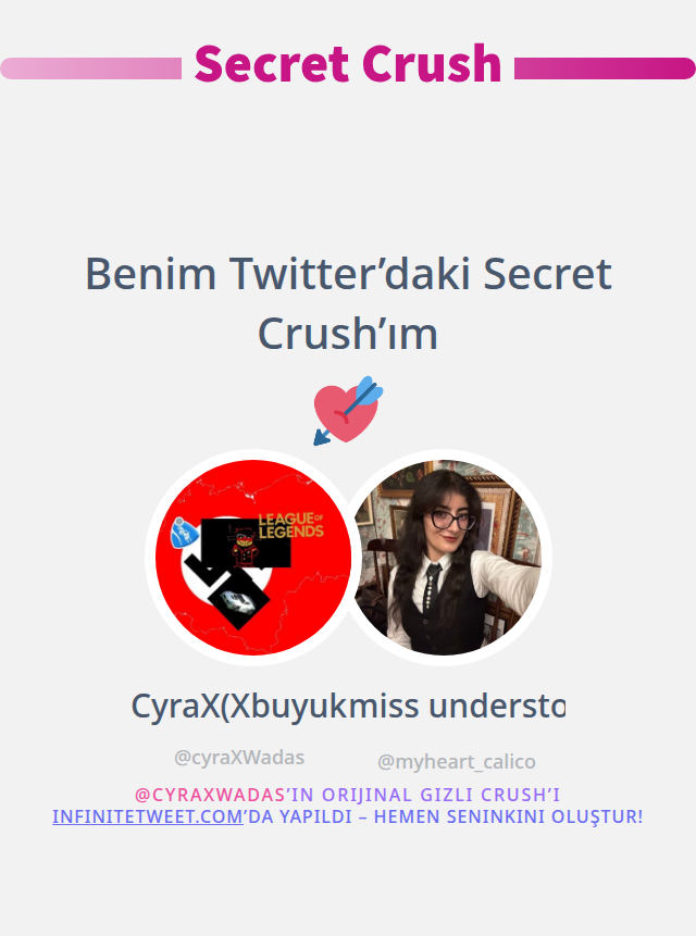 cyraXWadas's tweet photo. Benim Twitter’daki Secret Crush’ım @myheart_calico

➡️ https://t.co/QPOtpiSkgJ https://t.co/1DSIXaJ1HK