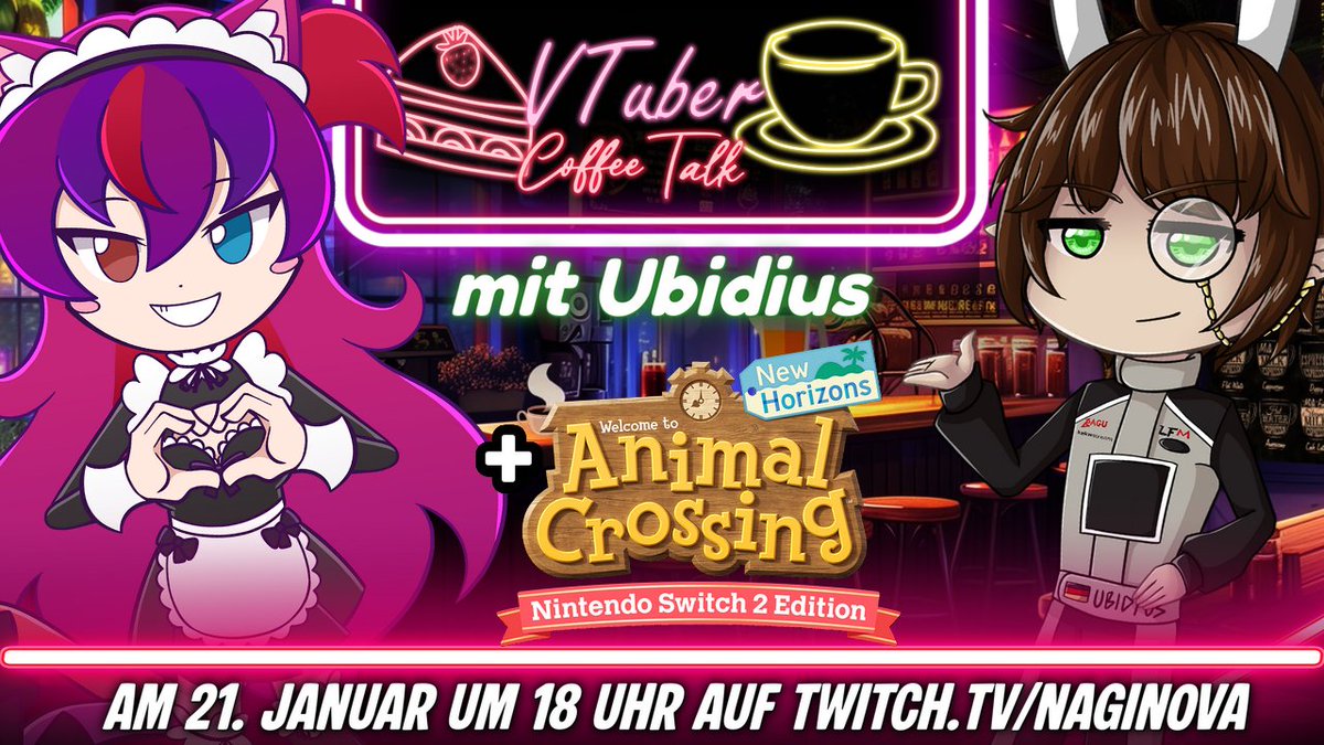 🔥 Wir drehen die Motoren auf 🔥

Sim-Racer Enthusiast <a href="/ubidius/">Ubidius | VTuber</a> kommt diesen Mittwoch um 18 Uhr für einen gemeinsamen Plausch in den VTuber Coffee Talk.

Direkt danach lade ich euch so ganz cozy auf meine Insel in Animal Crossing: New Horizons ein 🤗

Das Maid Café erwartet euch~