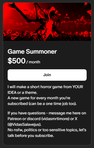 VidasSalavejus's tweet image. NEW HORROR GAME ANNOUNCEMENT

VIVERE RETRO - a psychological survival horror game about the origins of fear

Thank you Kev for joining Game Summoner tier on Patreon and sharing the idea for the game 🔥 
We're cooking something crazy here 👀

Wishlist VIVERE RETRO now:…