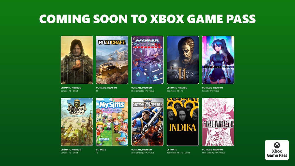👀🔥 BOMBAZO ✅

Nueva quincena de Game Pass MUY cargada de JUEGAZOS.

Space Marine II, Death Stranding, Talos Principle II, Ninja Gaiden Ragebound, INDIKA y Anno Mutationem, los he jugado todos y SUPER RECOMENDABLES (sobretodo INDIKA).

Mención especial FF 2 que llega.