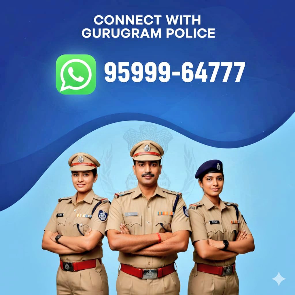 gurgaonpolice's tweet photo. 🚨 डिजिटल पुलिसिंग में गुरुग्राम पुलिस की बड़ी पहल 🚨

👮‍♂️ गुरुग्राम पुलिस का व्हाट्सएप चैटबॉट नागरिकों के लिए बना त्वरित व पारदर्शी सेवा  का माध्यम।

📲 अब तक 23,000+ क्यूरी एक क्लिक में हल — साइबर अपराध, ट्रैफिक, थाना जानकारी व नागरिक मार्गदर्शन।
📞 24×7 उपलब्ध: +91-95999-64777

#GurugramPolice #DigitalPolicing #WhatsAppChatbot #CitizenServices