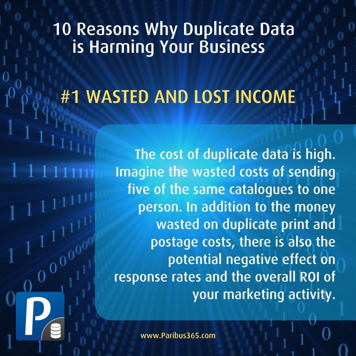 ⭐10 REASONS WHY DUPLICATE DATA IS HARMING YOUR BUSINESS ⭐

1.  Wasted Costs &amp; Lost Incomes

To reduce costs, users need to be able to identify duplicates &amp; prevent new #duplicaterecords being entered into #CRM

Read here: buff.ly/45Gds1N

#MSDynamics365 #dataquality
