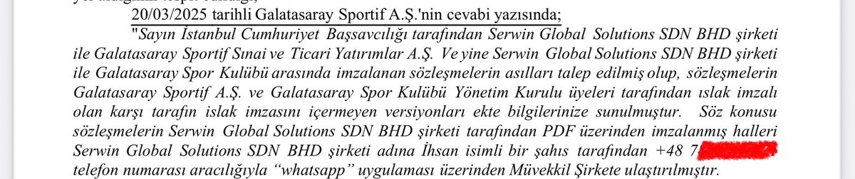 Galatasaray kulübünün “sorumlusu” Eray Yazgan mı ⁉️

Anlaşmanın tarafları :

✔️Galatasaray Sportif A.Ş, ✔️Galatasaray Spor Kulübü 
✔️Serwin Global Solutions SDN BHD 

Anlaşmanın tutarı
✔️14.060.000 USD+KDV 

Anlaşmaya imza atanlar:

✔️Serwin Global Solutions SDN BHD