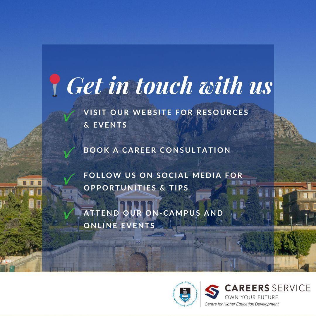 UCTCareers's tweet image. Kicking off 2026 by supporting all UCT students and recent graduates on their career journeys.
Guidance, resources, and access to opportunities — from first year to beyond graduation.
#UCTCareersService #UCTStudents #StudentSuccess #CareerDevelopment #FromCampusToCareer