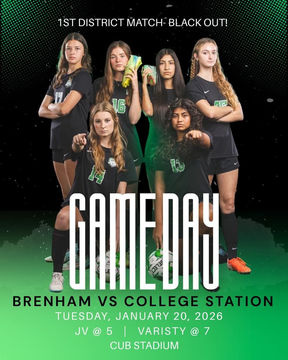 BrenhamISD's tweet photo. โฝ Itโs Game Day! โฝ
Cubette Soccer - 1st District Match
๐ค Black Out Night
๐ JV | 5:00 p.m.
๐ Varsity | 7:00 p.m.
๐ Cub Stadium
Letโs pack the stands and support our Cubs.
#WeAreBrenham #CubPride https://t.co/LQoNibaR5w
