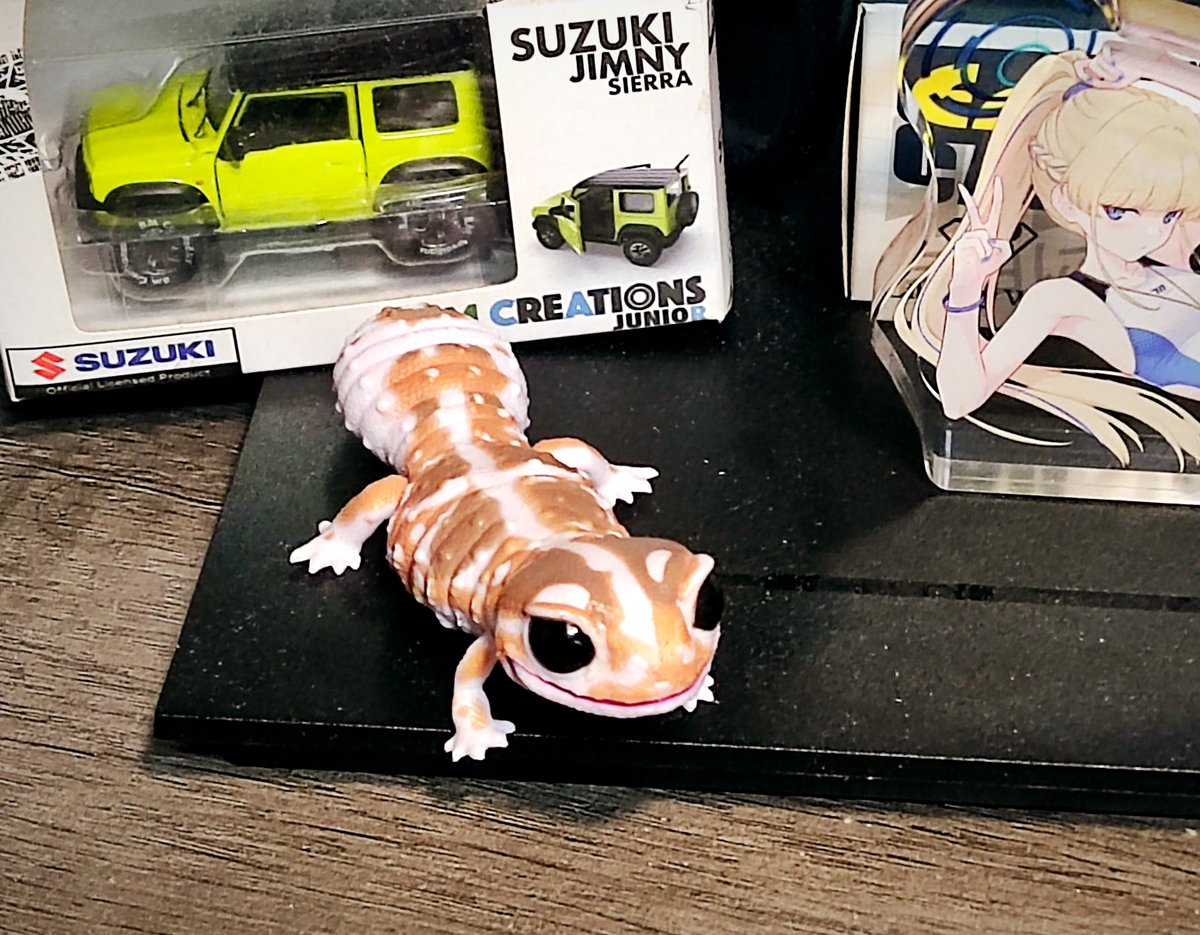 今天剛收到朋友寄給我的轉蛋
組好後隨手擺在桌上
然後剛剛我玩電腦玩到一半撇了一眼
心想我家啥時有那麼大隻蜥蜴還有膽爬我桌上🤣