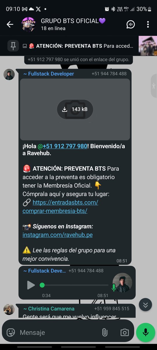 NothingIsReal31's tweet photo. @btsreportpe @BTS_Peru1 Hola, hay un grupo de wsp que envía a enlaces a comprar "membresía de bts" con una página falsa creada también 

Su instagram:
https://t.co/qsDIRVzsuK https://t.co/MLD342PXlQ
