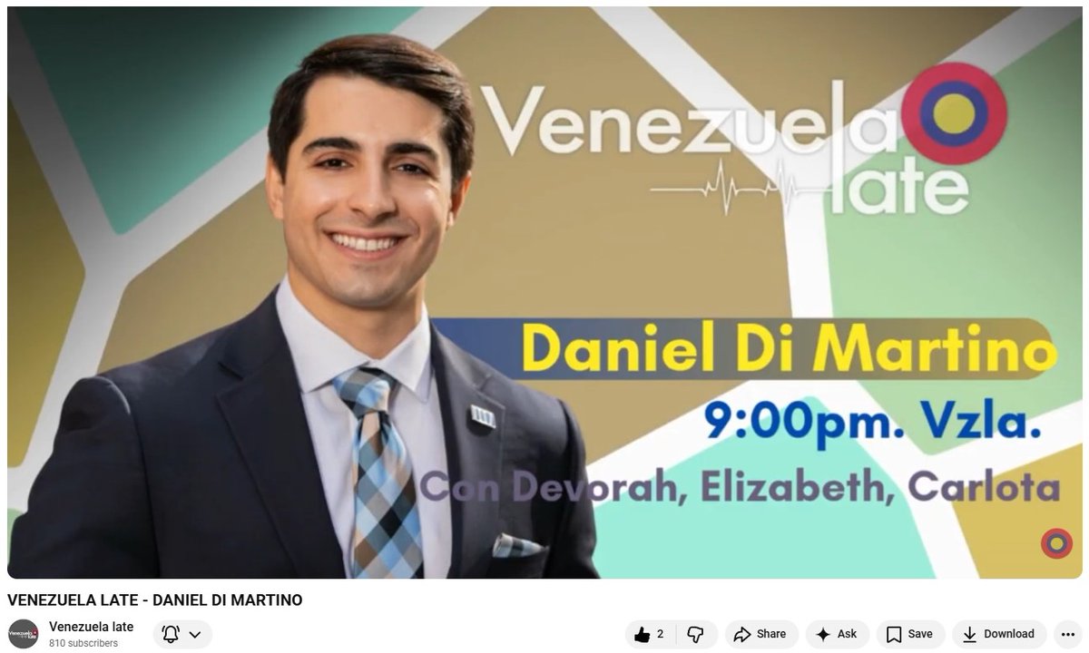 🎧🇻🇪🇺🇸  Aquí les dejamos el programa de <a href="/VLate2025/">VenezuelaLate2025</a> con <a href="/DanielDiMartino/">Daniel Di Martino 🇺🇸🇻🇪</a> para que lo escuchen completo en nuestro canal de YouTube. Joven venezolano, economista de apenas 26 años, con una inteligencia que brilla como un faro en la oscuridad, transformó la noche en un testimonio