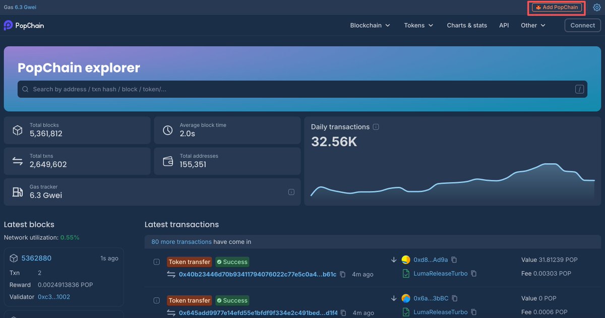 Pop__Chain's tweet image. Adding #PopChain to your wallet has never been easier! ⚡️

Skip the manual RPC settings. Just head to the PopChain Explorer and click the "Add PopChain" button at the top right to sync with #MetaMask instantly.

Safe, fast, and seamless. 🚀

🔗 scan.popchain.ai