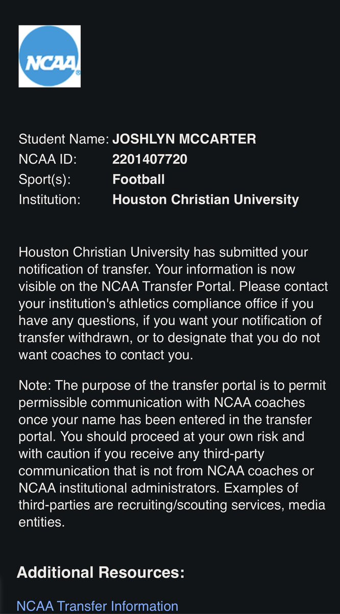 Josh McCarter TRANSFER PORTAL TIGHT END tweet media