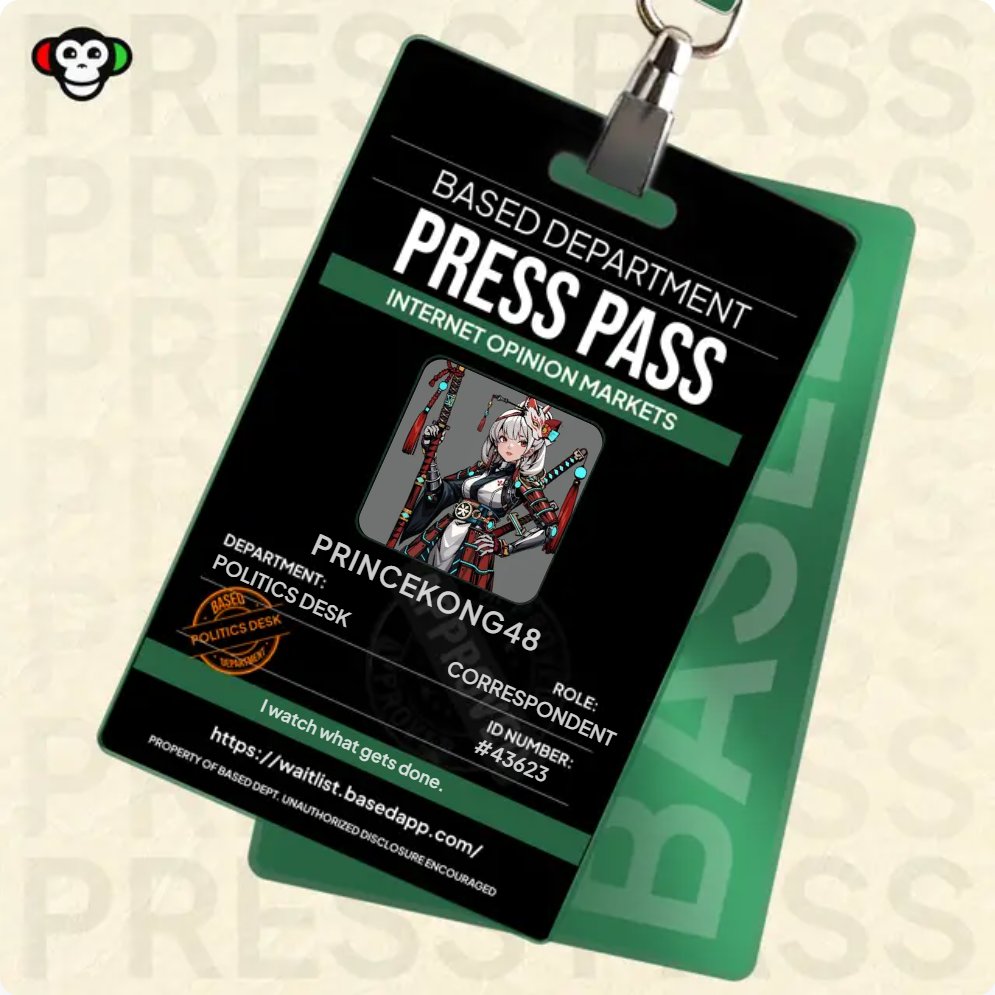 PrinceKong48's tweet photo. just claimed my @basedappcom Press Pass
feels like one of those be early or hear about it later things
help me push the progression bar 👇
https://t.co/vsSKHvOBst https://t.co/Mb4fXvqwcu