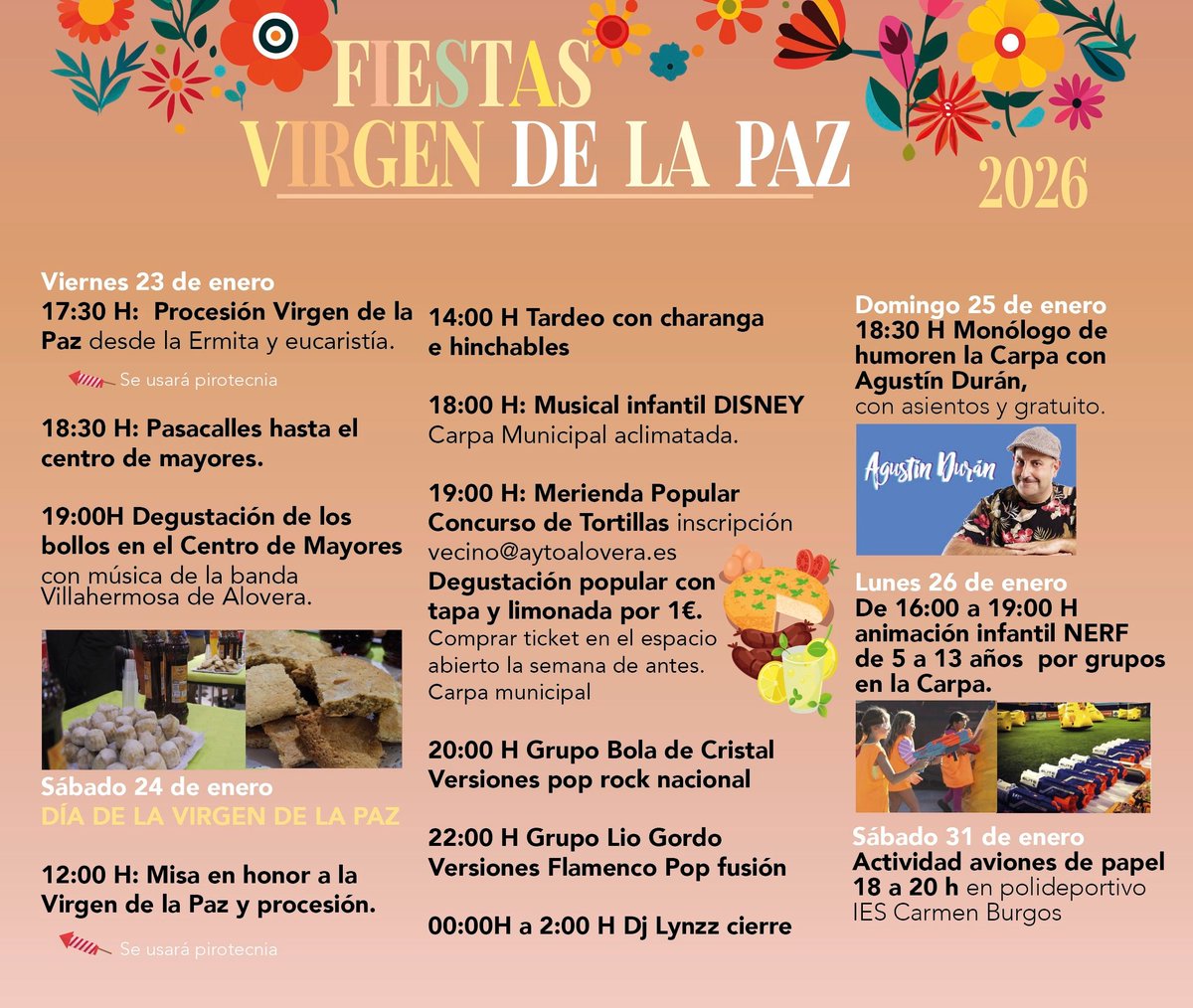 🥳 Del viernes al lunes tendremos unos días festivos donde disfrutar de la cara divertida del municipio, para compartir momentos entrañables entre todos.