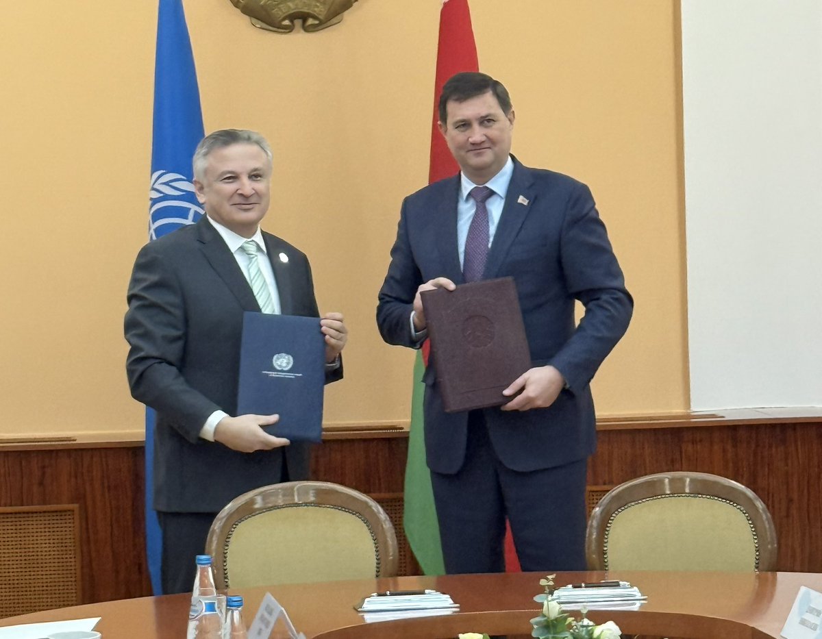 Foreign Minister Maxim Ryzhenkov and the UN Resident Coordinator in #Belarus <a href="/UNBelarus/">UN Belarus</a> signed the Joint Work Plan for 2026, covering initiatives on the Year of Belarusian Women, Chernobyl, peace and development, strengthening partnership and sustainable development <a href="/UN/">United Nations</a>