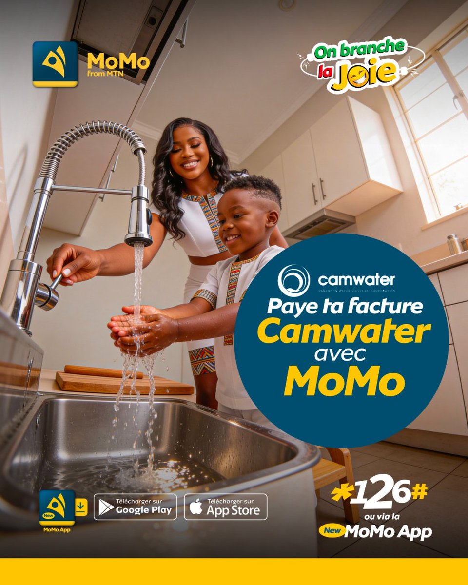 Facture d’eau?💧 
Ne prends aucun risque ! Règle ça en 2 secondes chrono avec MoMo.

📲 *126#  ou mtnmymomo.onelink.me/XJOt/CMR4