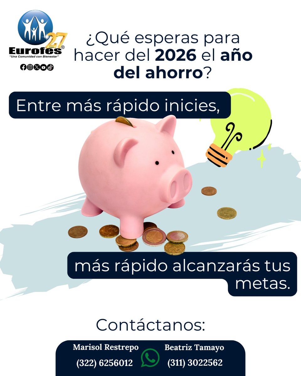💰✨ ¿Qué esperas para hacer del 2026 el año del ahorro? ✨💰

Entre más rápido inicies, más rápido alcanzarás tus metas 🚀🎯

📲 ¡Contáctanos y empieza hoy mismo!

🤳 3226256012 | 🤳 3113022562

#Ahorro2026 #MetasFinancieras #EmpiezaHoy #TuFuturoImporta