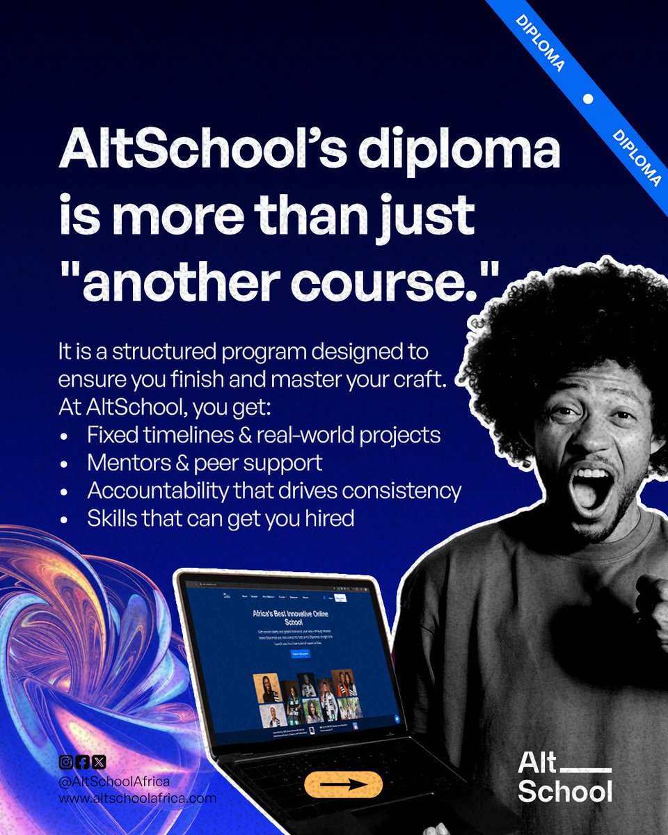 By 2027, you’ll either have more unfinished courses  OR 
A diploma that opens doors for you.

The choice is yours.

Applications for our next cohort are now open and closing soon. Visit altschoolafrica.com