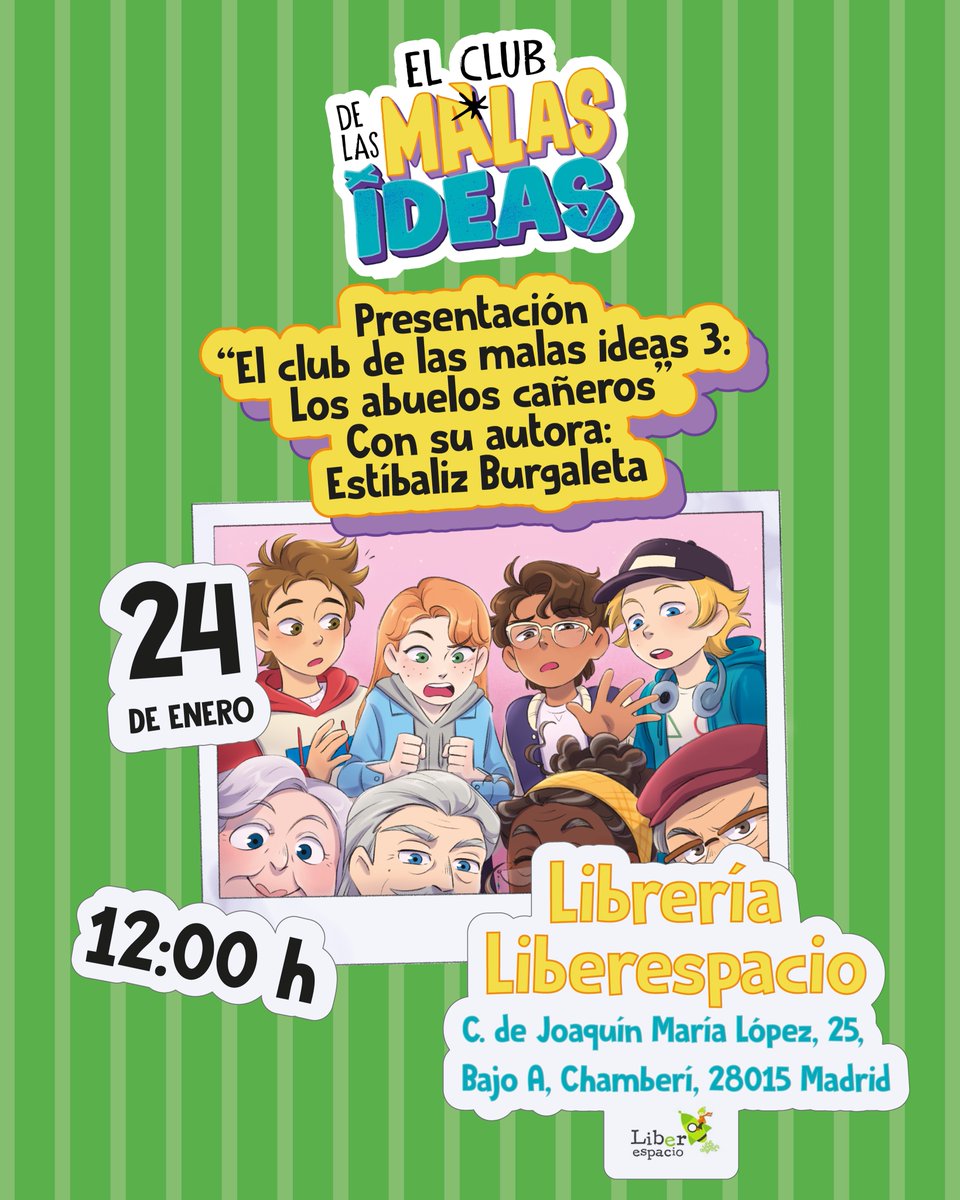 Plan para este sábado por la mañana, presentamos el tercer libro de #ElClubDeLasMalasIdeas en <a href="/liberespacio/">Liberespacio</a> Hablaremos del libro (obvio), de humor, de trastadas y de lo que surja. <a href="/penguinkidsES/">Penguin Kids España</a>