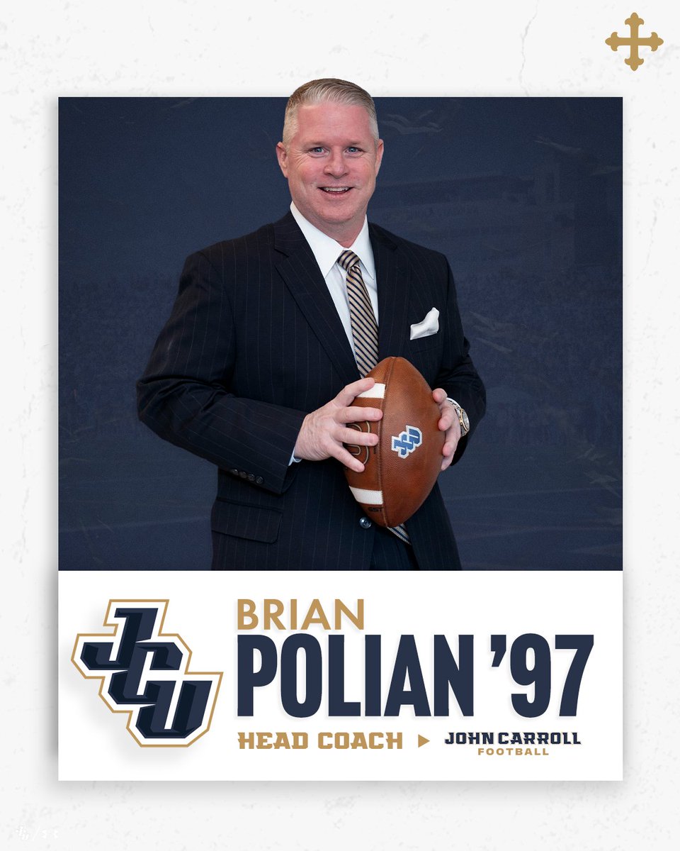 jcusports's tweet image. NEWS: Brian Polian '97 is the 21st head football coach in @JohnCarrollU history! 

@BrianPolian will lead the football program while remaining Vice President of Athletics. An exciting new chapter of @JCUFootball begins today! Our full release:

📰 jcusports.com/news/2026/1/20…
#d3fb