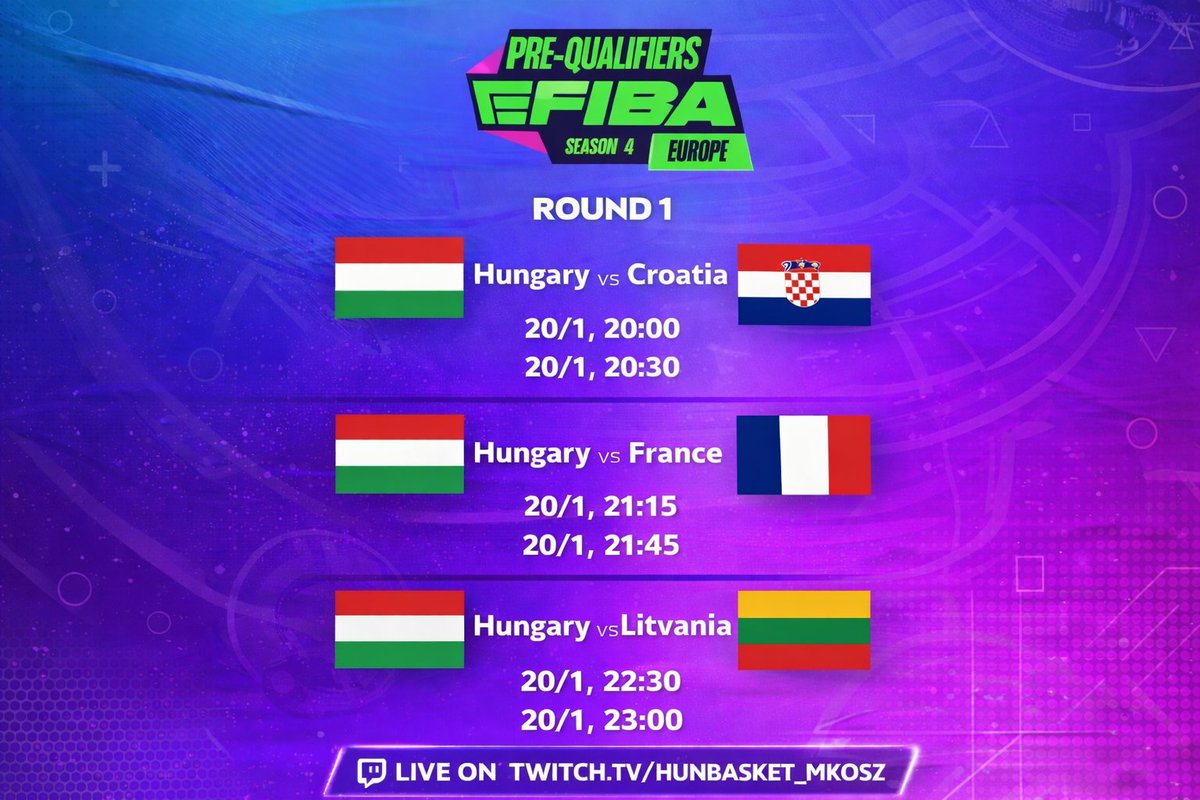 forgiveisao's tweet photo. 🇭🇺🔥 eFIBA Pre-Qualifiers are here!
Hungary faces Croatia, France & Lithuania today 💪
⏰ From 20:00 CET
📺 Live on Twitch: https://t.co/AX9naPWS92
#eFIBA #PreQualifiers #Hungary #Esports #TwitchLive https://t.co/b1LS2TOmDJ