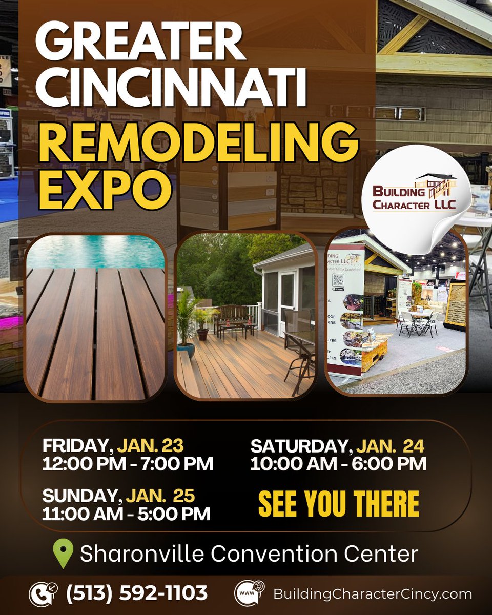 Rodrigu_julia0's tweet image. Join us at the Sharonville Convention Center on January 23–25, 2026, to explore fresh ideas, expert craftsmanship, and inspiration for your next home project. Don’t miss it — see you there!

#BuildingCharacterLLC #CincinnatiRemodelingExpo #SharonvilleConventionCenter