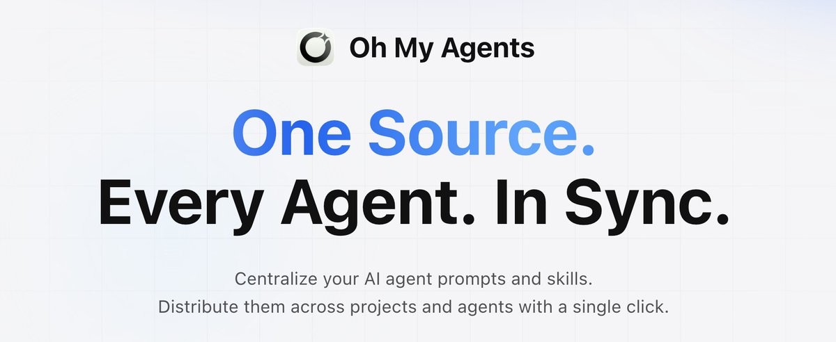 ohmyagents's tweet image. Glad to introduce Oh My Agents — One Source. Every Agent. In Sync.

oh-my-agents.app

Juggling Claude/Codex/Cursor and more agents across projects? Stop copy‑pasting CLAUDE.md / AGENTS.md, rebuilding skills, or losing the “one good prompt.” 1/6