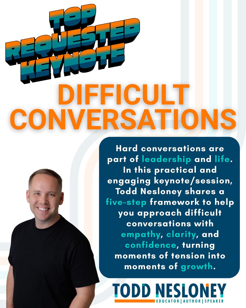 TechNinjaTodd's tweet photo. Leading people means having hard conversations.

My keynote Difficult Conversations helps leaders navigate those moments with confidence and empathy.

If your team needs practical tools, let’s talk. https://t.co/SLpjAuDZWA
