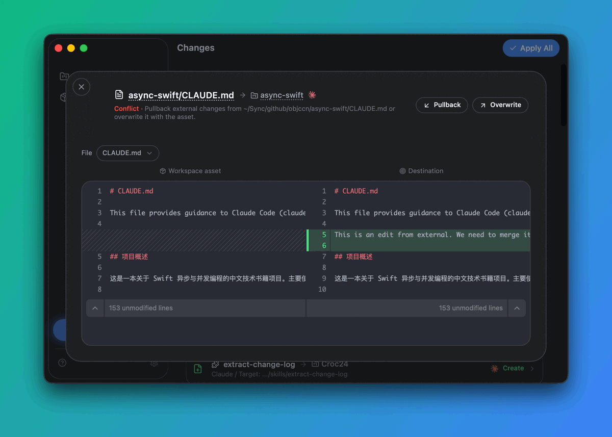 ohmyagents's tweet photo. #3: Continuous evolution.

Edit assets in place. Or, if modified externally, pull changes back from projects, and keep every other agent/project’s prompt/skill up to date.

Your best workflows stay alive — everywhere. 5/6 https://t.co/GKVz6d1ZM7
