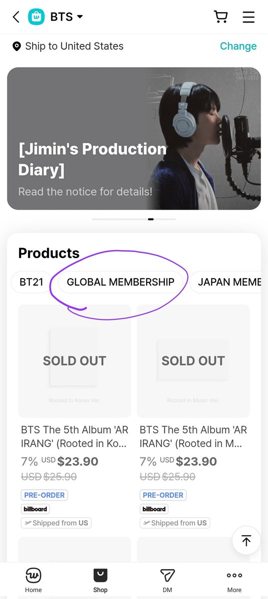 Symponya's tweet photo. @namjuice01 @t0nyy_m0ntana_ @BangtanGER_twt If you are looking for Global ARMY membership, you will find that on Weverse under BTS's Shop. Once you click on Global Membership in that last photo, scroll down a little until you see "ARMY Membership" and that is where you can purchase your global membership. https://t.co/8KovEVGLu5