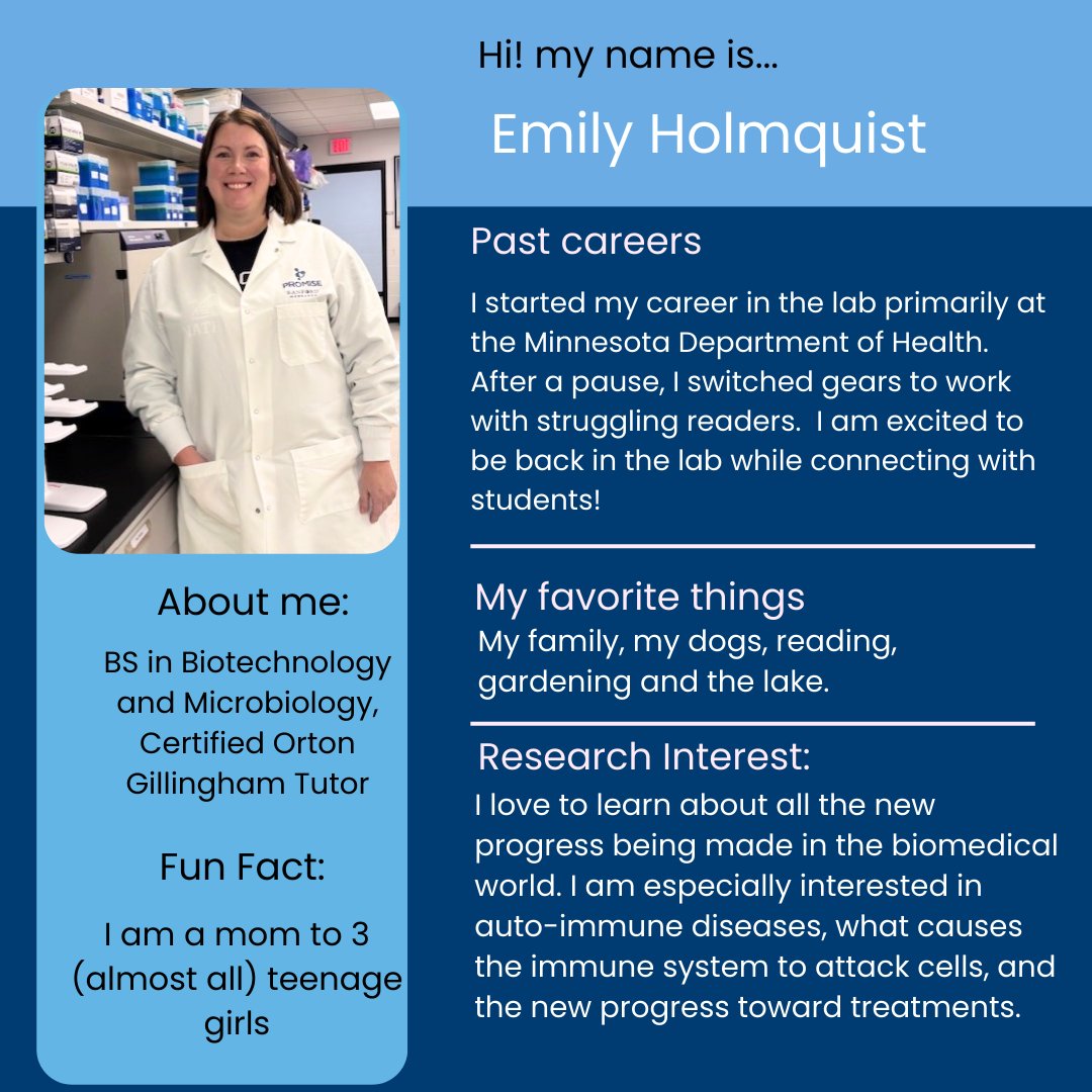 🎉 Welcome Emily Holmquist to the PROMISE team! Emily will be helping out with lab work and event prep, and we’re excited to have her on board. Looking forward to all the great things ahead!