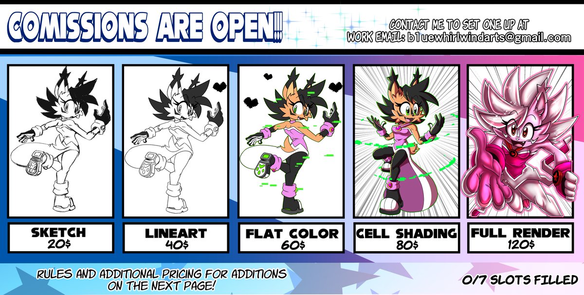 Heyo everybody! I'm excited to announce that I've now got a Vgen account for my commissions! As well as a FANCY updated commission sheet! 
vgen.co/b1uewhirlwind
To celebrate the occasion I'm offering the Full Render and the Cell Shading tiers on Vgen for 15% off for the