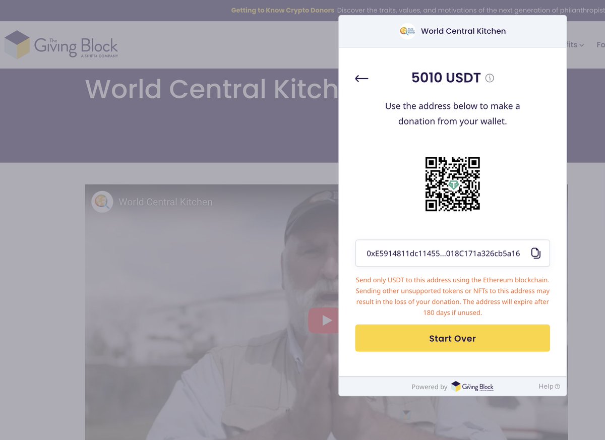CarlotaFang77 donated 5K USDT to World Central Kitchen via The Giving Block  0xa18869c5204f59f9a909482ffbeea3e0738baa5186e95277e614f771afe42005