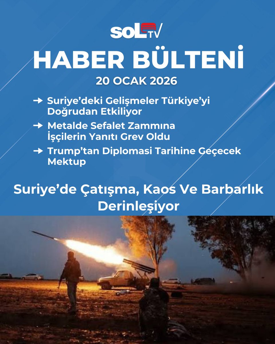 🔴Suriye’de Çatışma, Kaos ve Barbarlık Derinleşiyor | 20 Ocak Salı Haber Bülteni
20.00'de soL TV'de⤵️

youtube.com/watch?v=6GGB3v…