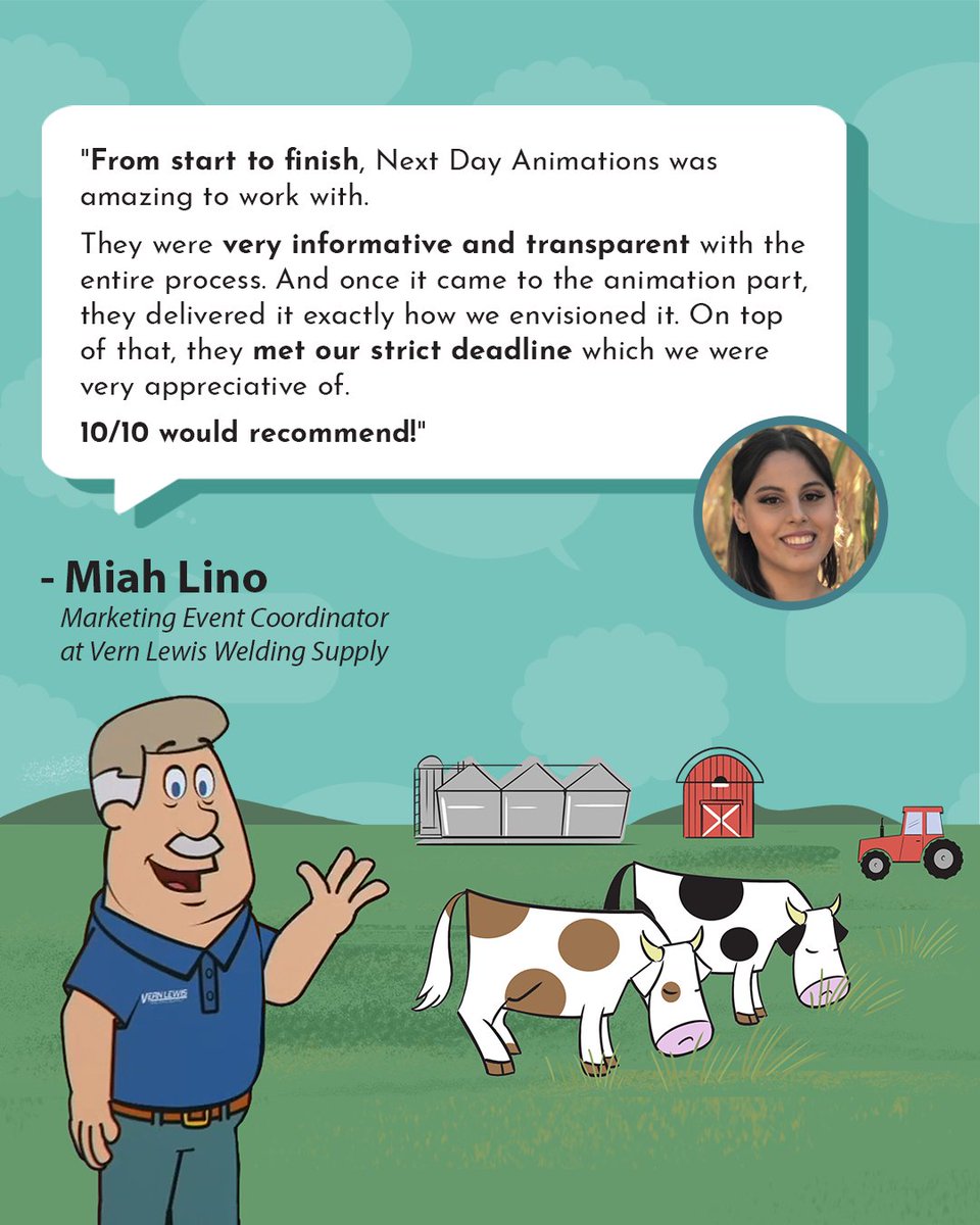 SpeedyAnimation's tweet photo. Custom marketing: done fast, done right ✅

Thank you to our friends at Vern Lewis Welding Supply for trusting us with your story. 

We appreciate the kind words about your experience.

#NextDayAnimations #AnimationStudio #CustomAnimation #CustomExplainerVideo #ExplainerVideo https://t.co/srBIKWlVjW