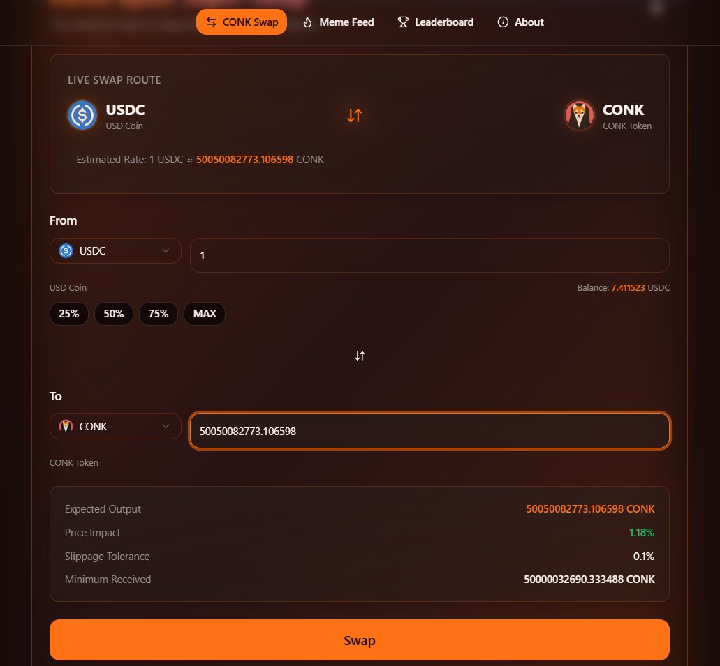 ShibaPoCONK's tweet image. You asked for 🔄 $CONK Swap, we can deliver it faster than you think 🙌

Wait for the perfect World or start using conk.life now!