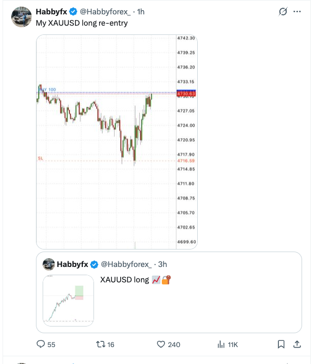iOccupyNigeria's tweet photo. Oga, you be scammer, and @officialEFCC him dey run racker before your very eye, and una just dey keep quiet. 

Make I talk am with receipts, based on his own screenshots.

Number one. Make we start with your own loss screenshot, because this one expose everything.

You show XAUUSD buy 100 and the price move from 4732.56 to 4731.84.
That na just $0.72 move.

Yet the loss show -7,200 dollars.

Receipt.
100 lots of gold = 10,000 ounces.
$0.72 × 10,000 = $7,200.

So yes, the math confirm say the lot size you dey show na 100 lots.

Now here is where the scam show clearly.

To hold 100 lots of XAUUSD, you dey control about $47 million notional exposure. 

Gold dey around $4,700 per ounce.
10,000 ounces × $4,700 = $47,000,000.

And make we spell that receipt out clear.

Even with crazy 1:100 leverage, you still need about $470,000 real cash just to open 100 lots of XAUUSD.
Now ask the real question Nigerians suppose dey ask.

Which retail broker go allow one individual, wey no be institution, no audited balance sheet, no prime brokerage relationship, to hold this kind size on gold, especially on M1 timeframe?

Gold na one of the most volatile instruments.
Retail brokers cap size, widen spread, apply slippage, or reject orders completely.
Institutions route this kind size through prime brokers, not MT screenshots.

So when you see
100 lots,
tight spread,
M1 chart,
no slippage,
no execution delay, know say na demo server or internalized fake liquidity.

Real market no dey behave like that.

Number two. Demo execution behavior.
Your MT screenshot show 100 lots on M1 with
tight spread,
zero slippage,
clean fill,
tight stop,
and no spread sweep.

Anybody wey don trade live gold know say this no dey happen. Live XAUUSD spreads widen violently. Small wick alone fit margin call that size. That clean behavior na demo server physics.

Number three. Hindsight TradingView drawings.
Your “XAUUSD long” TradingView posts come after price don already rally. Green and red box na drawn after the move. TradingView no be execution. Chart alone no prove trade. That na analysis at best, not proof.

Number four. Time mismatch receipts.
Your TradingView screenshots show one timestamp. Your MT screenshots show different device time and different intraday structure. No evidence say na the same trade. Anybody fit recreate similar chart later.

Number five. Your math no balance.
Entry prices, exit prices, and profit figures across your screenshots no reconcile cleanly with the price move shown. On 100 lots, even $1 inconsistency na $10,000. Your own numbers dey contradict each other.

Number six. No real money proof.
No broker name.
No server name.
No account number.
No full trade history tab.
No withdrawal receipt.
Just floating profit screenshots. Floating profit no be money.

I dey talk this because Nigerians dey fall for this nonsense. Big numbers, gold trades, ego tweets, and demo accounts don ruin too many people.

Anybody wey truly understands margin, leverage, liquidity, and execution know say this na bullshit.

If money never hit bank account with receipt, na demo and na deception. notional exposure.
Even with reckless 1:100 leverage, you still need about $470,000 real cash to open that trade. Most retail brokers no even allow this size on gold, especially on M1. This alone already tell any serious trader say something no pure.

Number two. Demo execution behavior.
Your MT screenshot show 100 lots on M1 with
tight spread,
zero slippage,
clean fill,
tight stop,
and no spread sweep.
Anybody wey don trade live gold know say this no dey happen. Live XAUUSD spreads widen violently. Small wick alone fit margin call that size. That clean behavior na demo server physics.

Number three. Hindsight TradingView drawings.
Your “XAUUSD long” TradingView posts come after price don already rally. Green and red box na drawn after the move. TradingView no be execution. Chart alone no prove trade. That na analysis at best, not proof.

Number four. Time mismatch receipts.
Your TradingView screenshots show one timestamp. Your MT screenshots show different device time and different intraday structure. No evidence say na the same trade. Anybody fit recreate similar chart later.

Number five. Your math no balance.
Entry prices, exit prices, and profit figures across your screenshots no reconcile cleanly with the price move shown. On 100 lots, even $1 inconsistency na $10,000. Your own numbers dey contradict each other.

Number six. No real money proof.
No broker name.
No server name.
No account number.
No full trade history tab.
No withdrawal receipt.
Just floating profit screenshots. Floating profit no be money.

I dey talk this because Nigerians dey fall for this nonsense. Big numbers, gold trades, ego tweets, and demo accounts don ruin too many people.

Anybody wey truly understands margin, leverage, liquidity, and execution know say this na bullshit.

If money never hit bank account with receipt, na demo and na deception. 

From everything wey you dey post, experience tell me say you be scammer, and you dey use FX screenshots take wash money wey you don already collect from other scams. Na old playbook.

Anybody wey truly sabi markets know say the FX part na just cover story.

If person wey really understand accounting, compliance, and trade execution get access to your books, e no go take long at all to prove wetin I dey talk. @officialEFCC suppose do that one, but na sleep dem dey sleep.

Because real trading leave trail.
Broker records.
Server logs.
Liquidity providers.
Withdrawals.
Tax footprints.

Screenshots fit lie.
Charts fit lie.
Numbers on phone fit lie.

Books no dey lie.