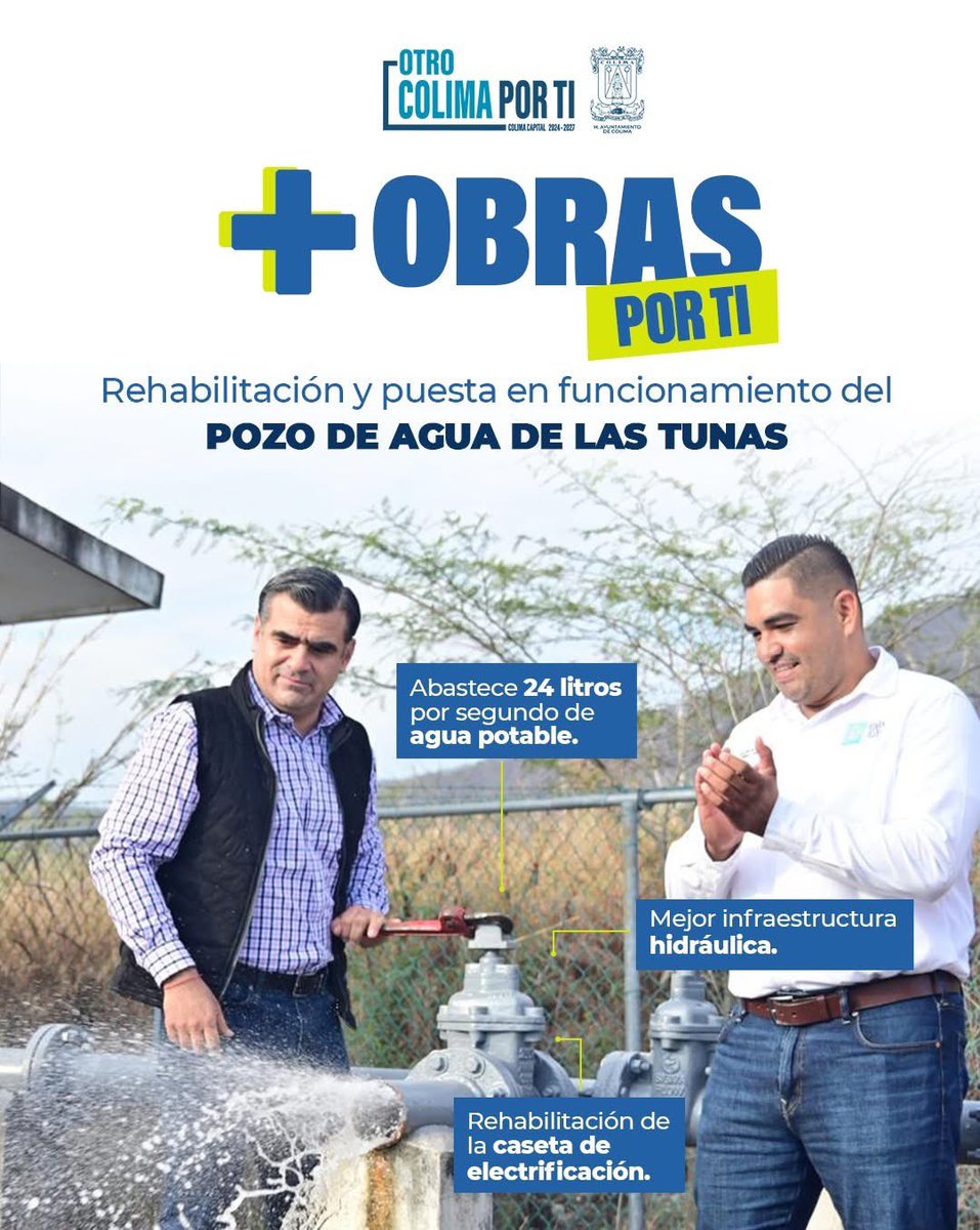 ¡La comunidad de #LasTunas ya cuenta con una nueva bomba para el suministro de agua potable! 👏

Con agua más segura y de mejor calidad para las familias de la zona, seguimos contribuyendo a un Colima más próspero.

¡Otro compromiso cumplido! ✅

#OtroColimaPorTi #MásObrasPorTi