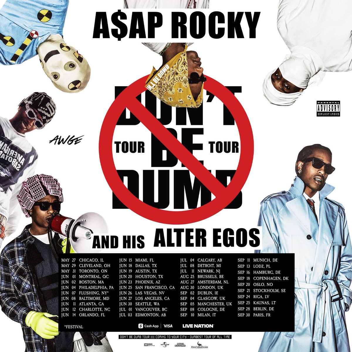 LiveNation's tweet image. DON’T BE DUMB! 🚫 Prepare yourselves for A$AP Rocky’s DON’T BE DUMB WORLD TOUR! 

SIGN UP NOW FOR ARTIST PRESALE NOW THRU Wed, Jan 21st at 10pm ET 🔥
livemu.sc/AsapRockyTour2…