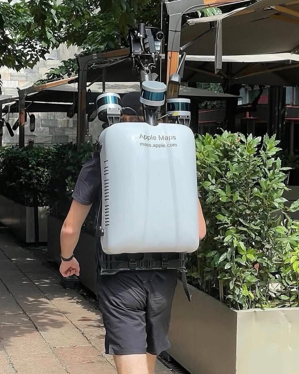 rogue's tweet image. Apple Maps camera backpacks used to capture street level images for its Look Around feature