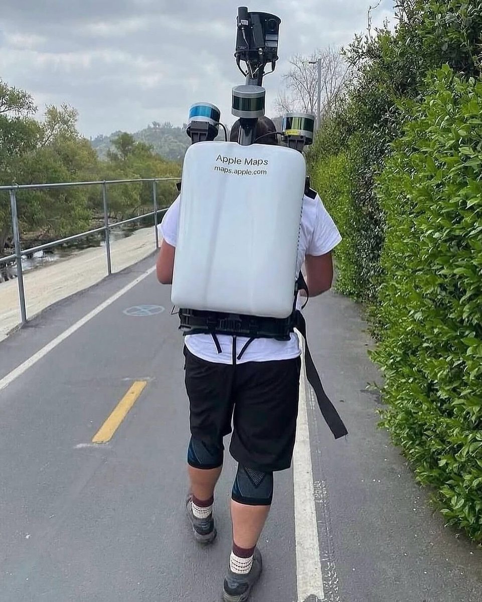rogue's tweet image. Apple Maps camera backpacks used to capture street level images for its Look Around feature