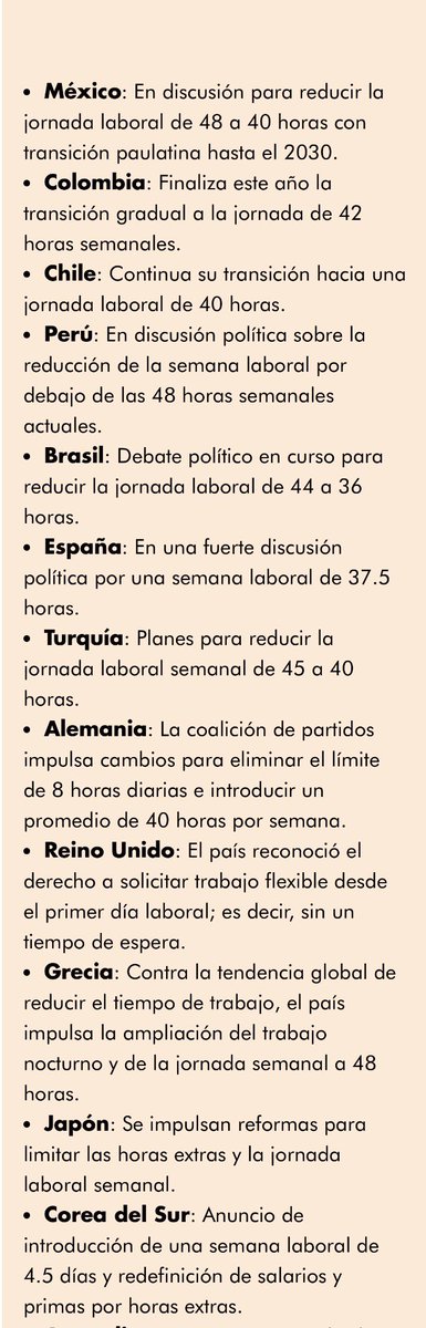 Pat_MercadoC's tweet image. México va tarde hacia la reducción de la jornada laboral a #40horas.

La propuesta del Ejecutivo es para alcanzarla ¡hasta el año 2030!, mientras que este 2026 Colombia y Chile llegan a 42 horas, y Brasil discute pasar de 44 actuales a 36. 

En @MovCiudadanoMX defendemos una…