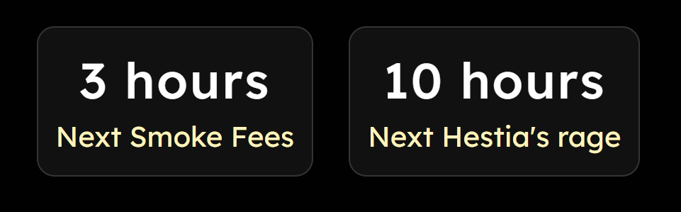 HestiaOnBase's tweet photo. 3 hours until $HESTIA supply burns.
10 hours until $RAGE strengthens the vault.

Two countdowns running at once because the protocol has two engines working in parallel.

Smoke fees remove tokens permanently.
Rage cycles build treasury backing.

One makes $HESTIA scarcer, the other makes it stronger.

Track everything here: https://t.co/VXu0pDptb0