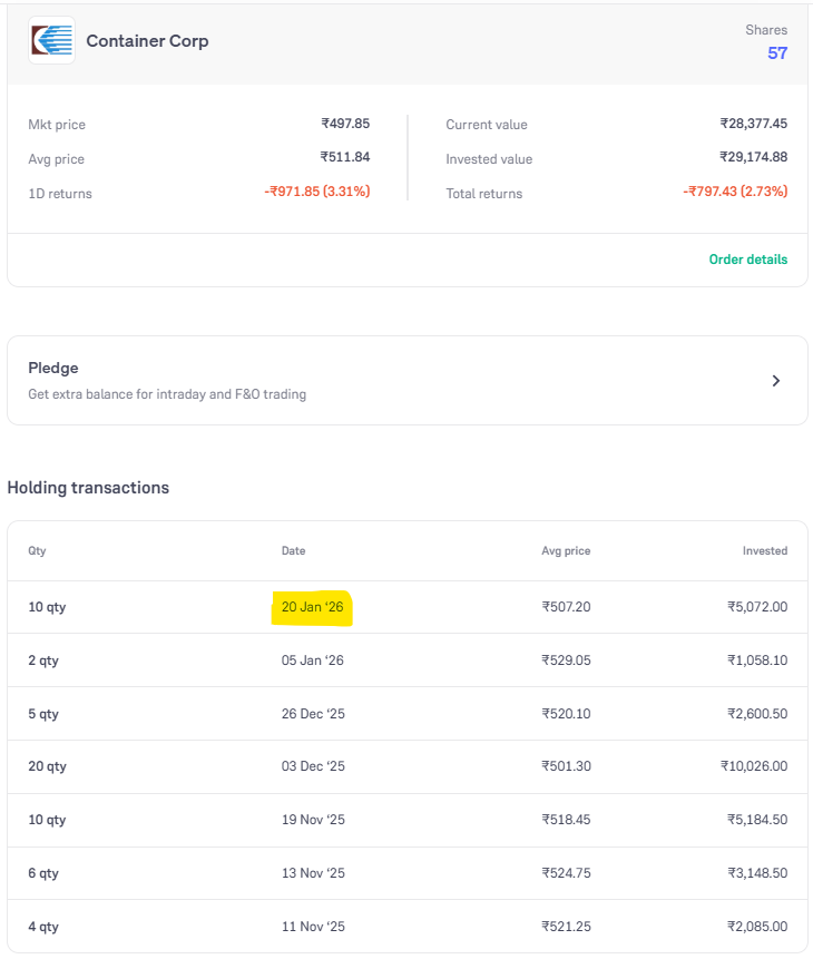 MonkInvestor1's tweet photo. Market was completely red today 🔴
Added a few more CONCOR shares during the dip.
Total holding: 57
Sometimes doing nothing is good, sometimes small additions matter.
#CONCOR #LongTermInvesting #BuyOnDips #Nifty https://t.co/ceXZZrbdHo
