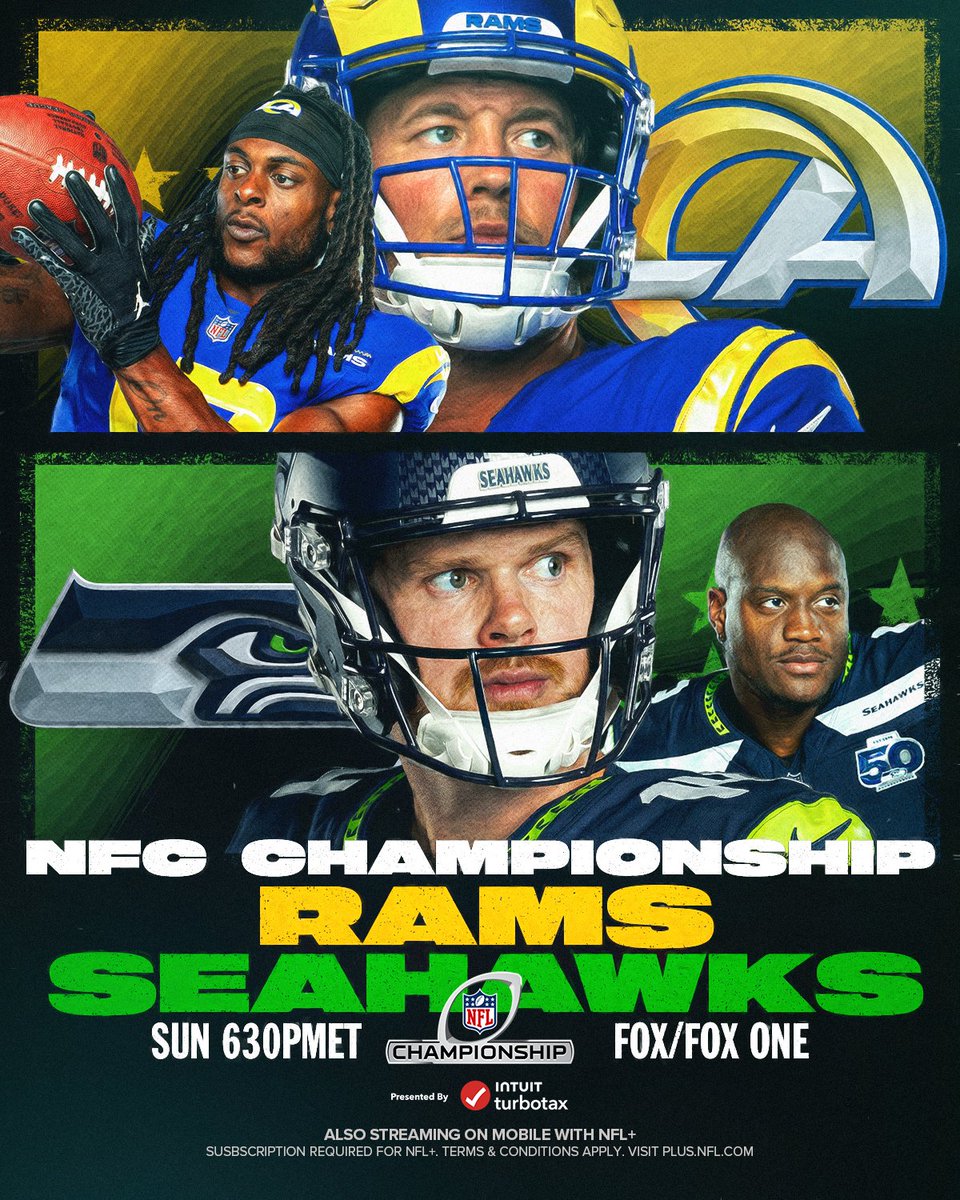 NFC champion loading... Who ya got? 👀

LARvsSEA– Sunday 6:30pm ET on FOX/FOX One
Stream on <a href="/NFLPlus/">NFL+</a>