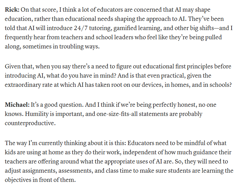 AEIeducation's tweet image. How should schools incorporate AI? @rickhess99 discusses w/@michaelbhorn. edweek.org/technology/opi…