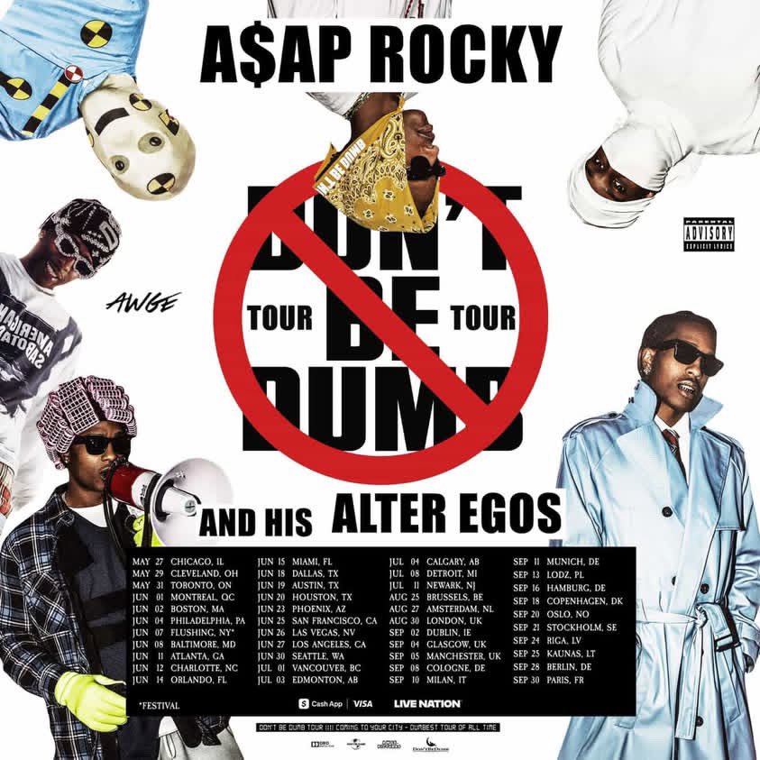 awgecentral's tweet image. A$AP Rocky Announces “Don’t Be Dumb” 2026 Tour #DONTBEDUMB 

NORTH AMERICA - SIGN UP FOR PRESALE AT ASAPROCKY.COM. PRESALE STARTS FRI JAN 23 @ 10AM 

UK/EUROPE - PRESALE STARTS TOMORROW JAN 21 AT 9AM LOCAL. 

PW: DBDONTOUR PUBLIC ON SALE JAN 27 #ASAPRocky