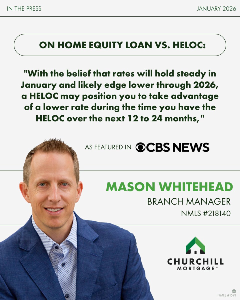Mason Whitehead, Branch Manager out of Dallas, TX, talked to <a href="/CBSNews/">CBS News</a> about if a HELOC (Home Equity Line of Credit) or a home equity loan is the better choice this January. Read more here: hubs.la/Q03_jmX30
